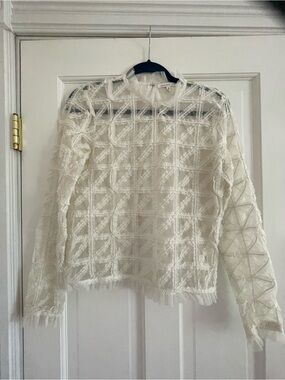 Endless Rose Ivory Grid Lace Long-Sleeve Blouse